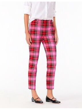 J. Crew Parke Cameron Pink and Red Tartan Trousers • Size 0P